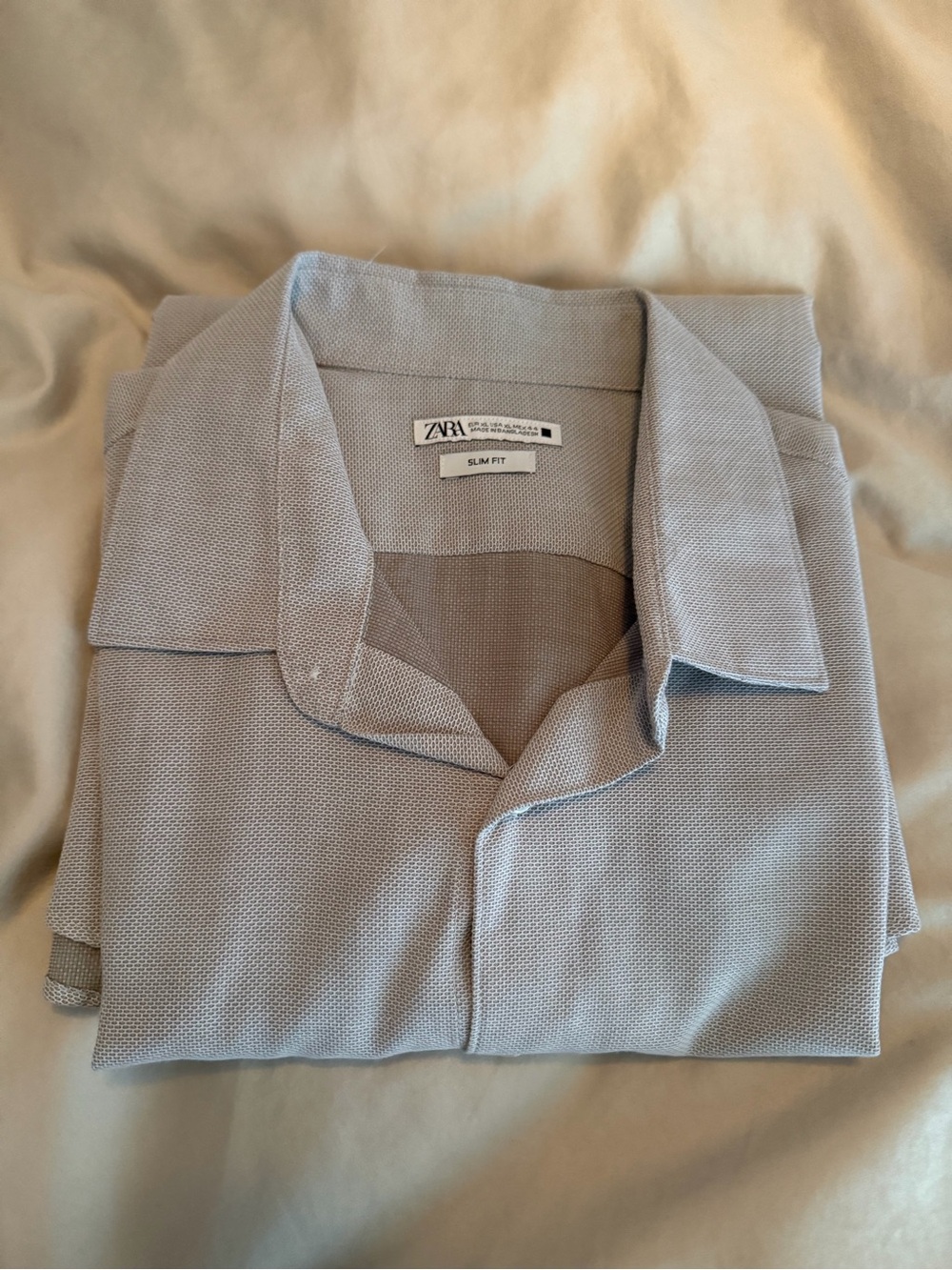 ZARA Men's Textured Pale Blue Button-Down Shirt